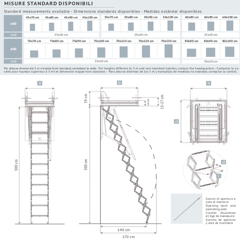 scheda retrattile soffitto dimensioni